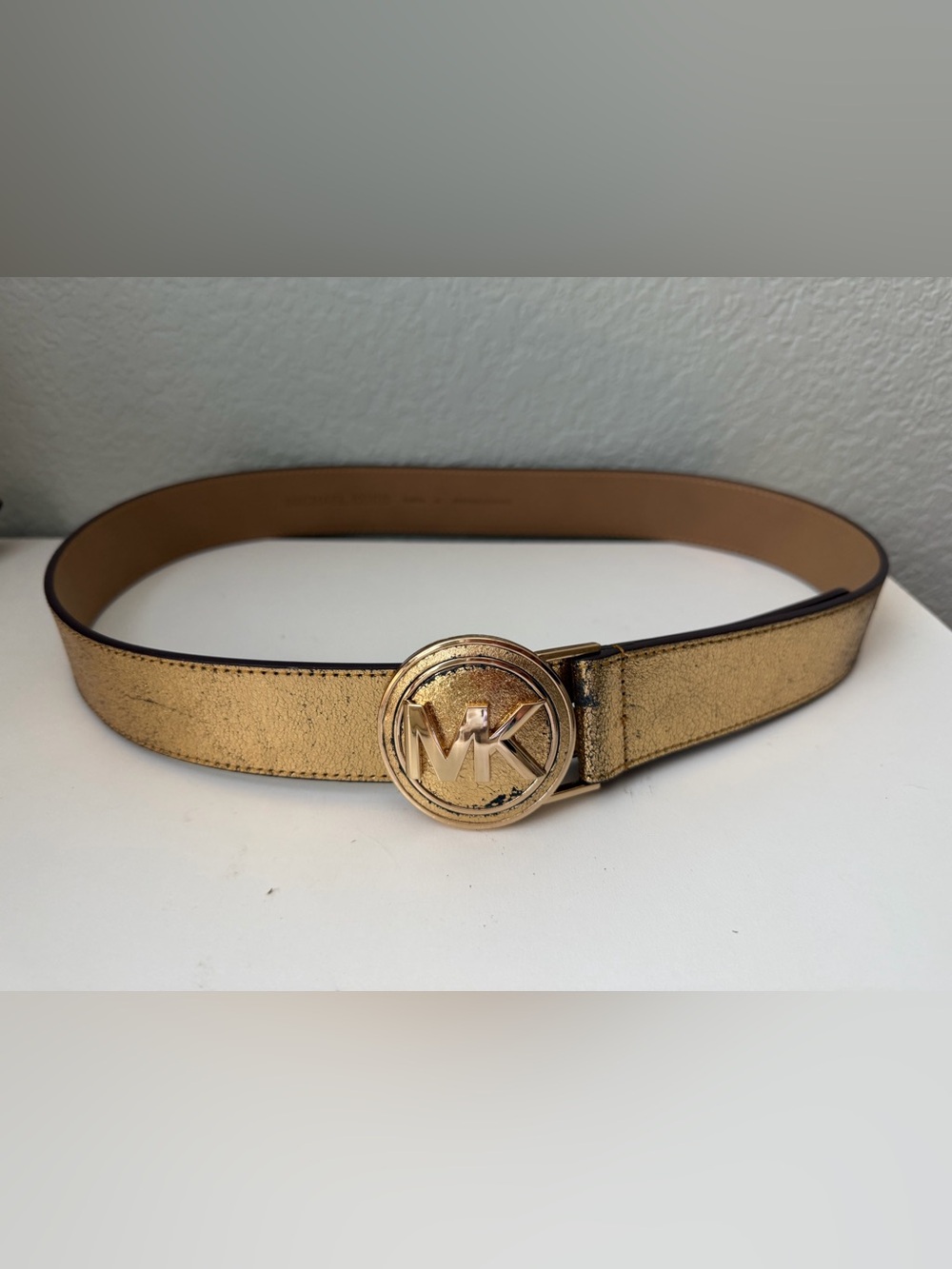 Michael Kor Gold Metallic Leather Belt Medium